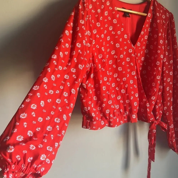 NWOT J Jason Wu Floral Print Long Sleeve Wrap Blouse Wrap Top - Picture 5 of 9